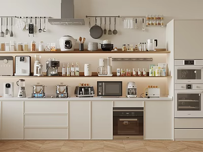 Modern Kitchen Interior With Various Essential Appliances And White Cabinets 3d model