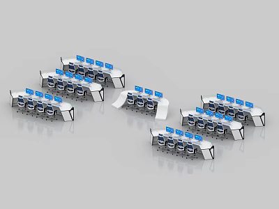Monitoring Room Interior With Multiple Workstations Computer Screens And Rows Of Chairs 3d model