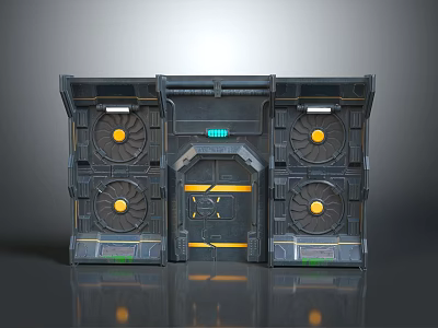 Futuristic Industrial Scene Component With Central Door Circular Fans And Metallic Frame 3d model