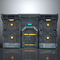 Futuristic Industrial Scene Component With Central Door Circular Fans And Metallic Frame