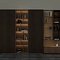Modern Wooden Decorative Cabinet With Glass Doors Layered Lighting And Stylish Storage For Display Items