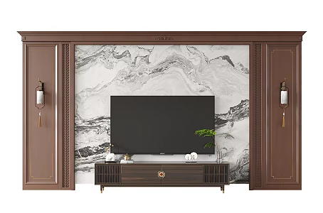 New Chinese TV background wall TV cabinet 44 3d model
