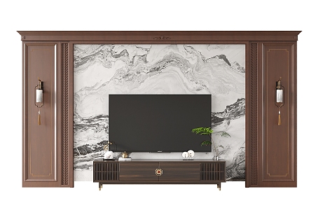 New Chinese TV background wall TV cabinet 44 3d model