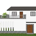 Modern Chinese Style House Exterior With Tile Roof Garage And Brown Door
