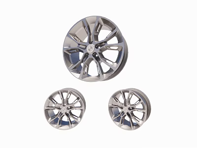 Silver Alloy Tire Wheel Rims Three Units With Different Sizes And Modern Design 3d model