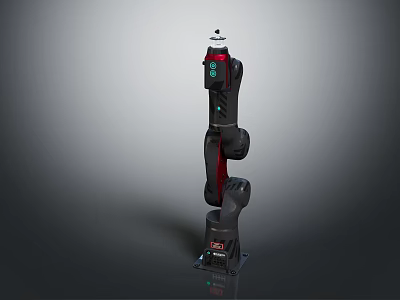 Advanced Robotic Arm Featuring Black Red Color Multiple Joints And Base Logo 3d model