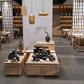 Traditional Chinese Tea House Interior Design With Wooden Lattice Partitions And Pendant Lights
