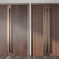 Elegant Wooden Double Doors with Herringbone Pattern and Metal Handles for Modern Home