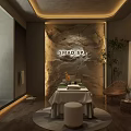 SPA Sauna Relaxation Space With Natural Stone Wall Warm Lighting And Green Plants