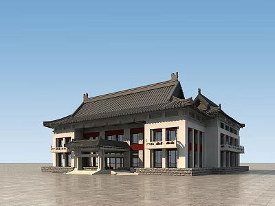 Traditional Chinese Architecture With Curved Eaves Tile Roof White Walls And Red Accents 3d model