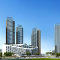 Aerial View of Modern Urban Building Complex with High-Rise Structures and Green Spaces