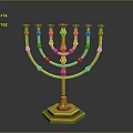 Artistic Golden Seven Branched Candelabra Sculpture With Intricate Carving Details
