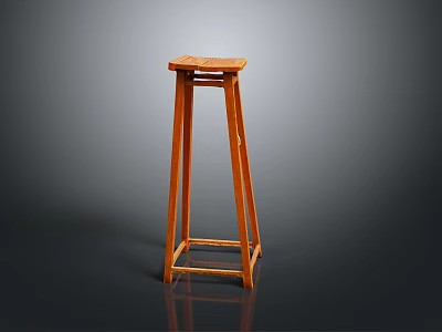 Simple Modern Wooden Bar Stool With High Legs And Square Seat Design 3d model