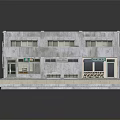 Two Story Building Model With White Concrete Exterior Windows And Paved Platform
