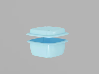 Light Blue Plastic Food Storage Container with Open Lid for Kitchen Use 3d model