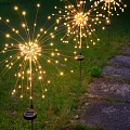Decorative Firework Shaped Outdoor Lights Glowing On Lawn With Stone Path 3d model