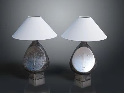 Modern Table Lamps Set With White Shades And Unique Geometric Stone Bases 3d model