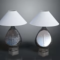 Modern Table Lamps Set With White Shades And Unique Geometric Stone Bases