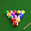 Billiard Table With Green Felt Surface Colored Balls Cues And Colorful Balloons Under Table
