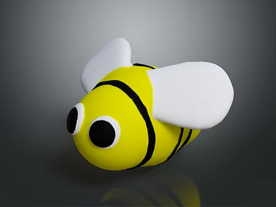 Cute Yellow Black Striped Bee Toy With Big Black Eyes And White Wings 3d model