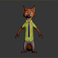 3D Fox Game And Movie Character Wearing Yellow Shirt And Striped Tie In Standing Pose
