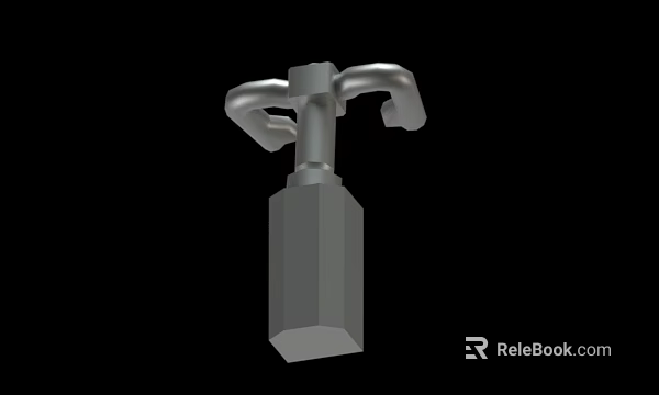 Silver Metallic Mechanical Component With Curved Arms And Square Base 3d model 