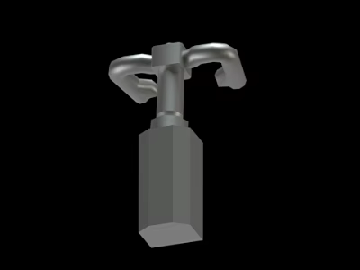Silver Metallic Mechanical Component With Curved Arms And Square Base 3d model