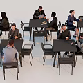 Group of People Sitting at Tables in Modern Café Enjoying Meals and Conversations Together