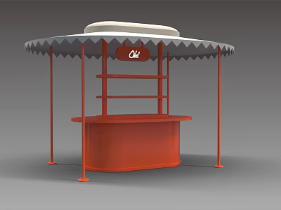 Red Outdoor Stall Structure With White Canopy Logo Shelves And Counter 3d model