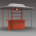 Red Outdoor Stall Structure With White Canopy Logo Shelves And Counter