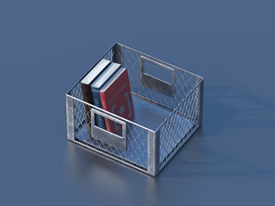 Sturdy Practical Wire Storage Basket Organizing Books In Home Office 3d model