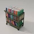 Functional Side Table with Rolling Wheels and Multilevel Shelves Filled with Colorful Books 3d model
