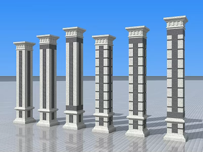 Classical Decorative Columns With Stone Carvings And Architectural Details Against Blue Sky 3d model