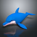 3D Rendered Blue Dolphin Character Toy With Shiny Surface And Reflective Base