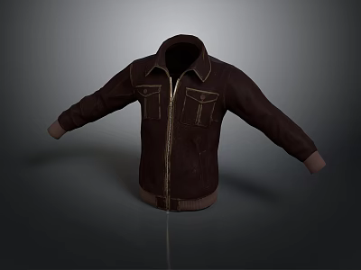 Brown Leather Jacket With Front Zipper Practical Pockets And Classic Collar For Casual Daily Wear 3d model