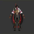 Fantasy Character Design Featuring Red Horns Black Gold Outfit Red Gloves And Boots