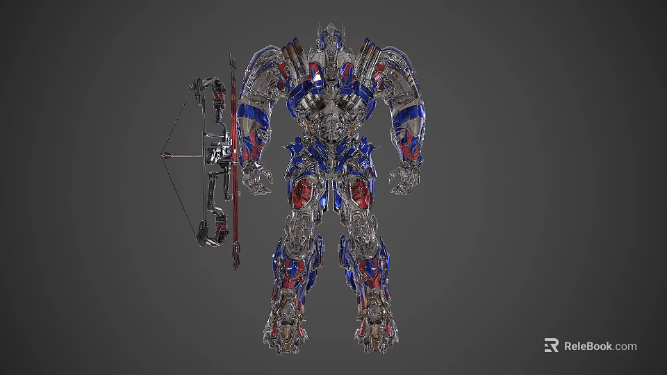 Intelligent Robot With Detailed Mechanical Structure Blue Red Armor And Bow Weapon 3d model 