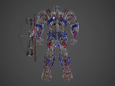 Intelligent Robot With Detailed Mechanical Structure Blue Red Armor And Bow Weapon 3d model