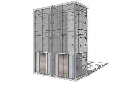 Modern Elevator Structure With Transparent Panels Metal Frame And Double Doors 3d model