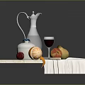 White Tray With Silver Jug Blue Lid Container Glass Cup Fruits And Knife