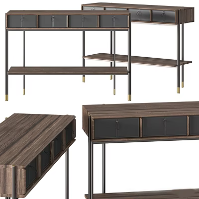 Contemporary Wooden Storage Shelves With Black Metal Legs And Drawer Units 3d model