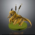 Yellow Animal with Long Snout and Reeds on Back Standing on Green Base