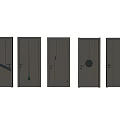 Five Gray Swing Doors Mounted On White Wall With Different Handle And Line Designs 3d model
