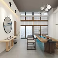 Chinese Style Office Interior Featuring Wooden Furniture Calligraphy Decorations And Stone Benches