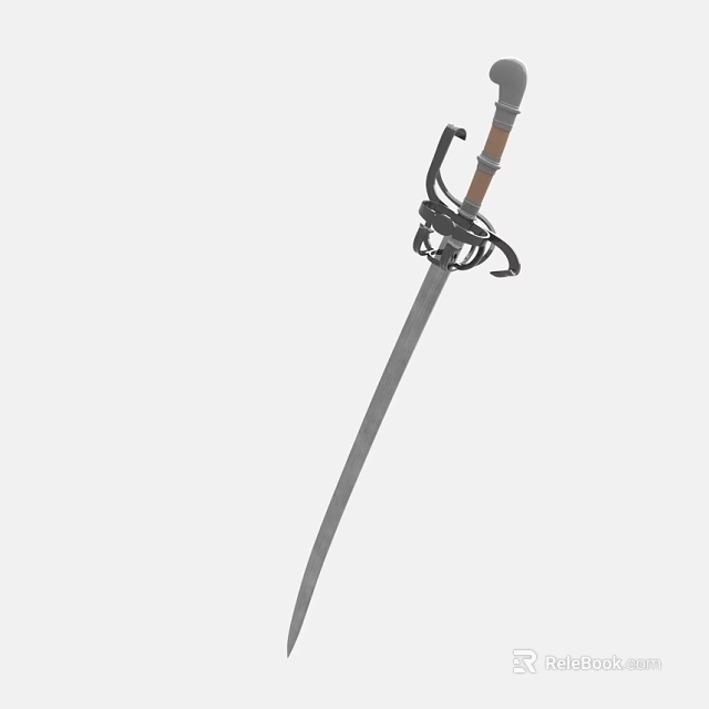 Decorative Historical Sword With Ornate Hilt Metal Blade And Wooden Handle 3d model 