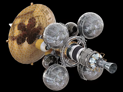 Spacecraft Featuring Gold Mesh Antenna Transparent Spherical Modules And Metallic Structure 3d model