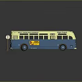 New York Bus Company Eagle Depot Blue Yellow Bus Model With Street Sign