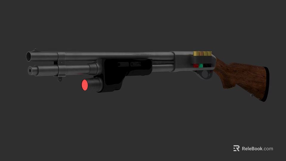 Modern Rifle With Wooden Stock Black Barrel And Red Light Indicator 3d model 