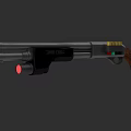 Modern Rifle With Wooden Stock Black Barrel And Red Light Indicator