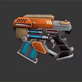 Futuristic Sci Fi Weapon With Orange Blue Accents Glowing Elements Metallic Frame And Ventilated Design